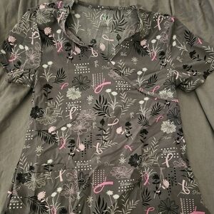 Floral Awareness Ribbon Scrub Top